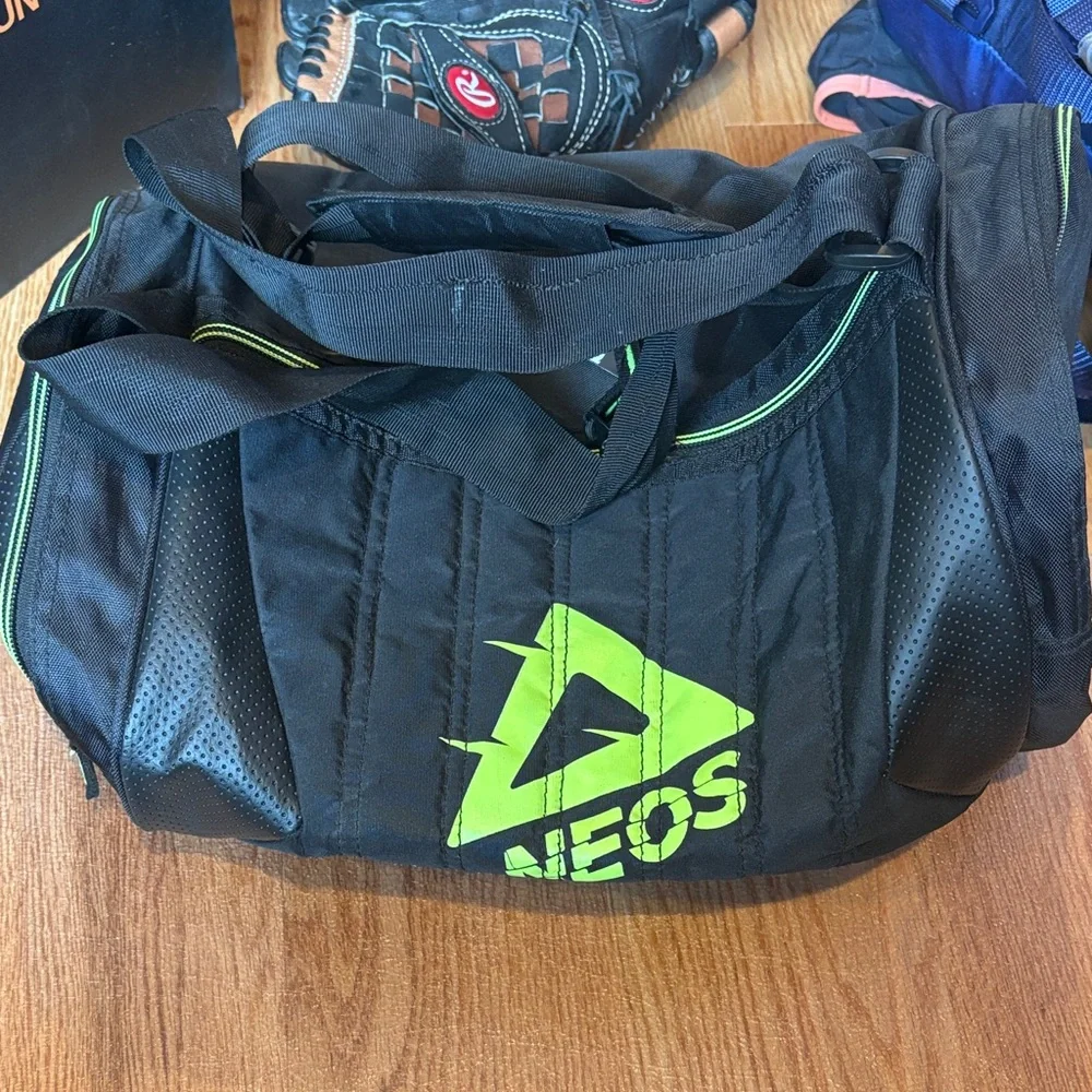 Neos Gym Bag Black Duffel Bag with Green Accents
